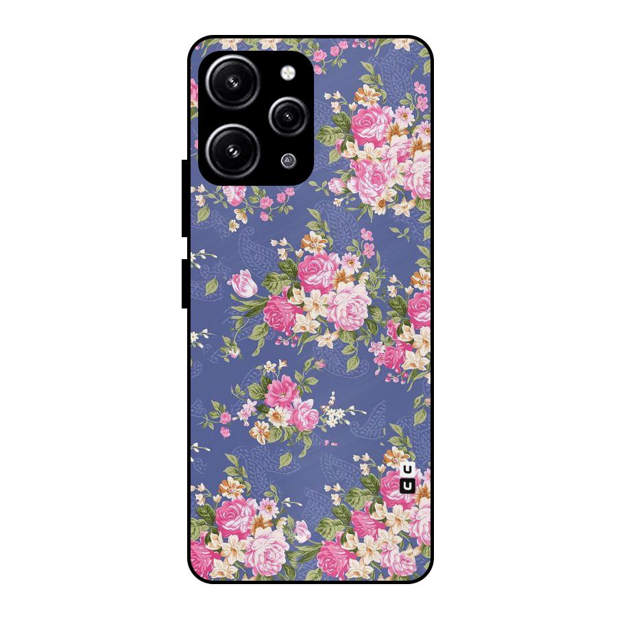 Purple Pink Floral Glass Back Case for Redmi 12 4G