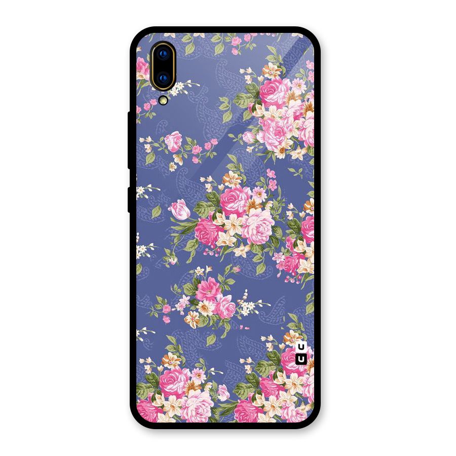 Purple Pink Floral Glass Back Case for Vivo V11 Pro