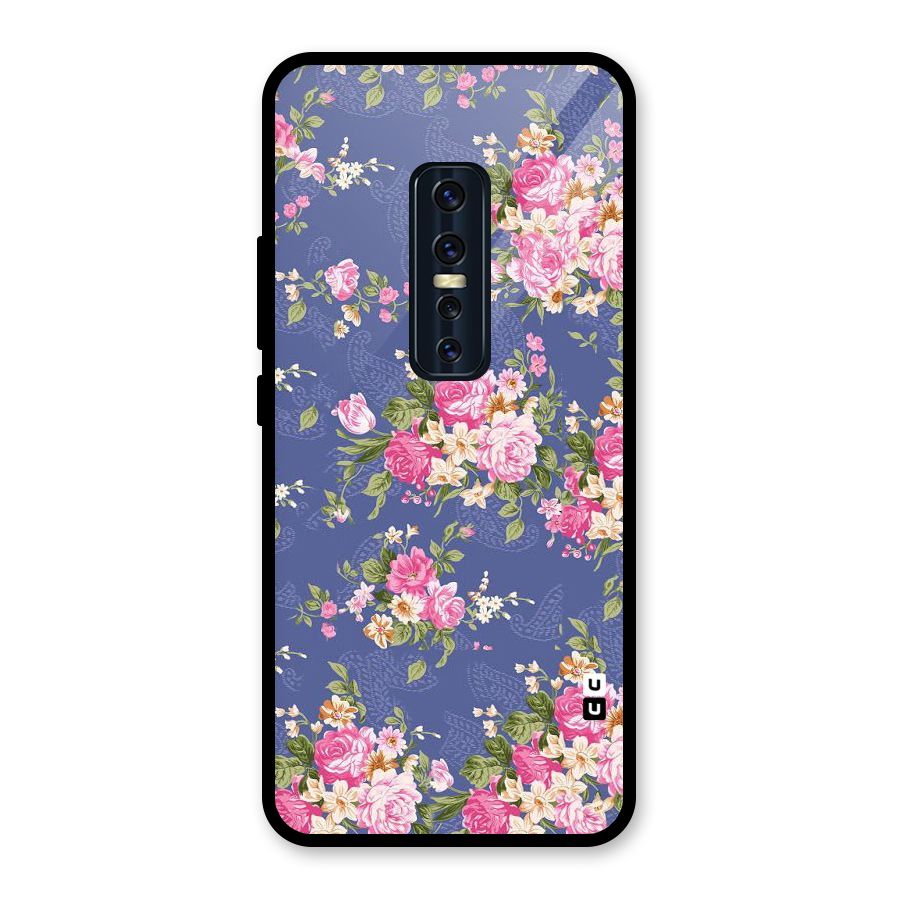 Purple Pink Floral Glass Back Case for Vivo V17 Pro