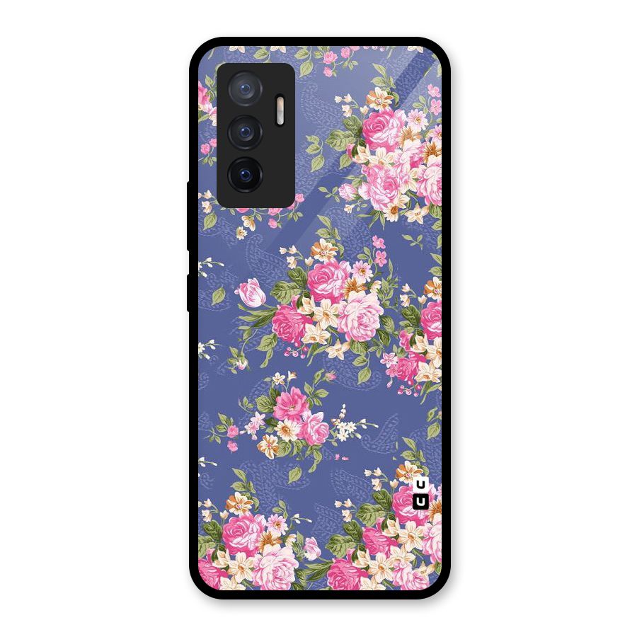 Purple Pink Floral Glass Back Case for Vivo V23e