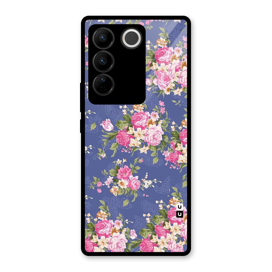 Purple Pink Floral Glass Back Case for Vivo V27