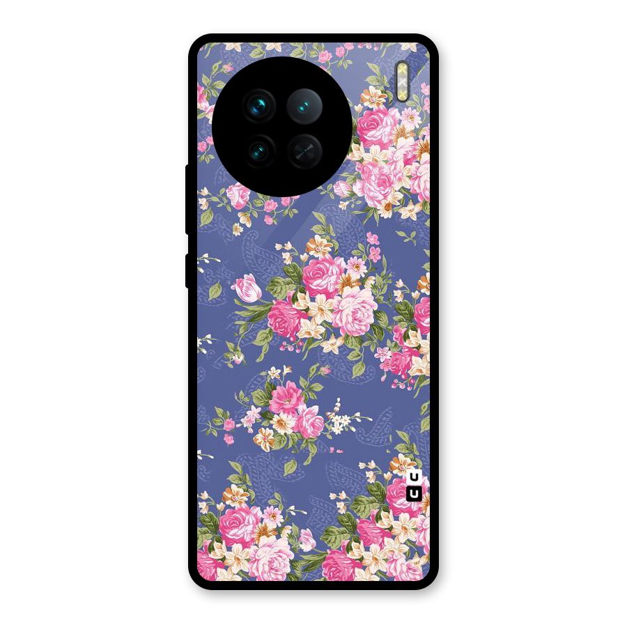 Purple Pink Floral Glass Back Case for Vivo X90