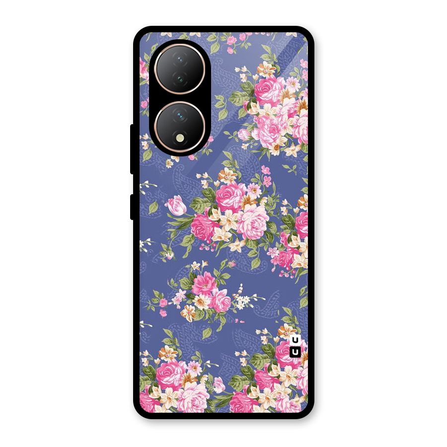 Purple Pink Floral Glass Back Case for Vivo Y100A