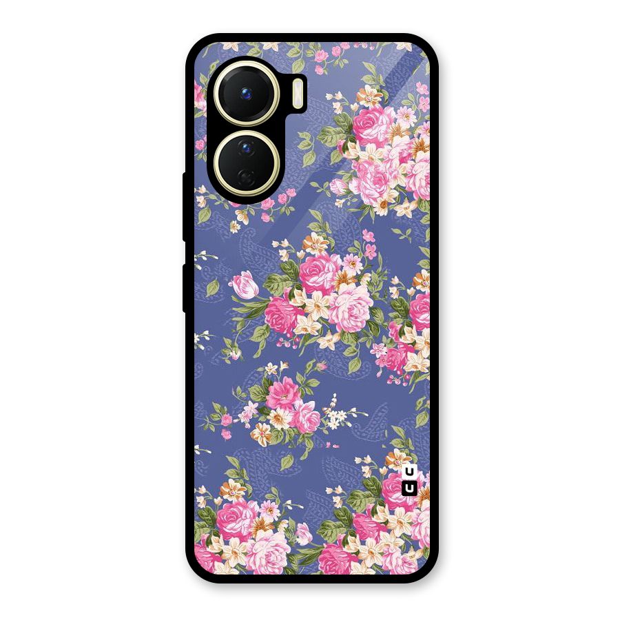 Purple Pink Floral Glass Back Case for Vivo Y16