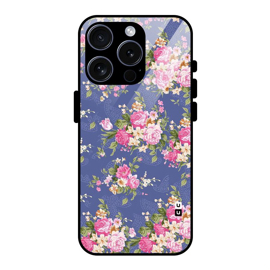 Purple Pink Floral Glass Back Case for iPhone 15 Pro