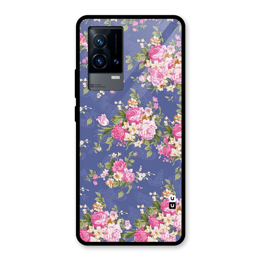 Purple Pink Floral Glass Back Case for iQOO 9 5G