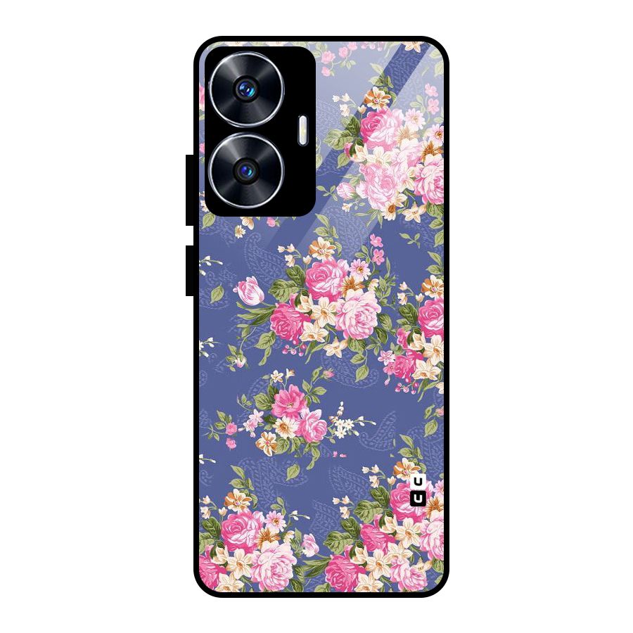 Purple Pink Floral Glass Back Case for realme C55