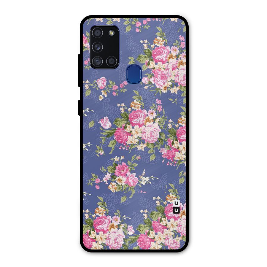 Purple Pink Floral Metal Back Case for Galaxy A21s