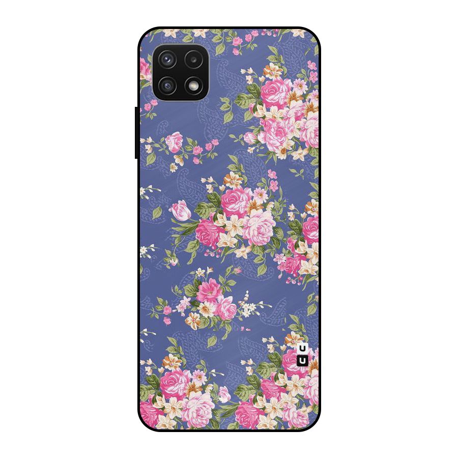 Purple Pink Floral Metal Back Case for Galaxy A22 5G