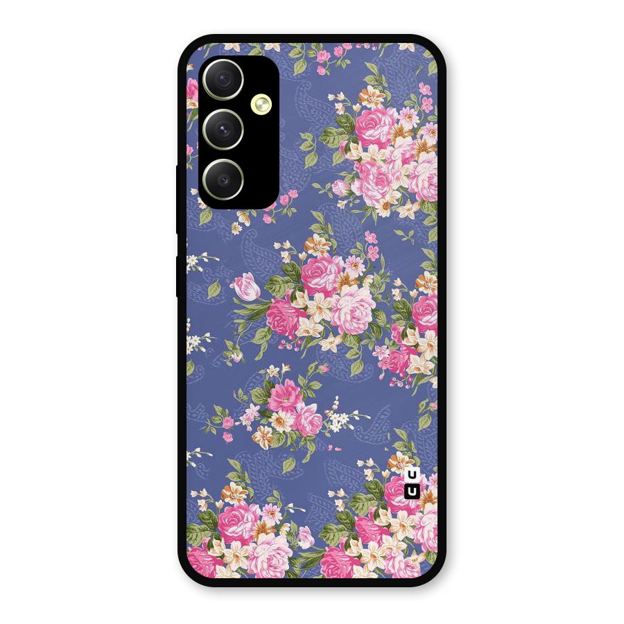 Purple Pink Floral Metal Back Case for Galaxy A34
