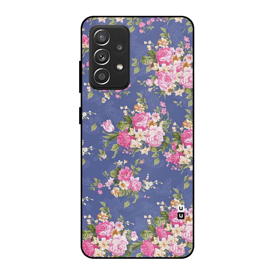 Purple Pink Floral Metal Back Case for Galaxy A52