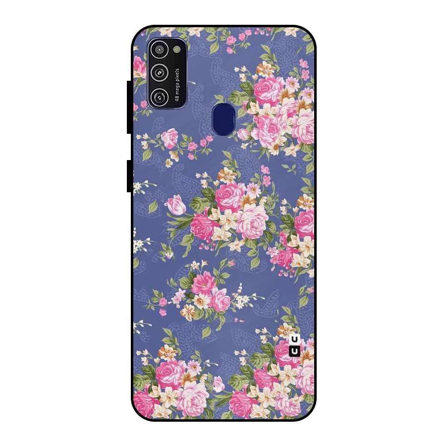 Purple Pink Floral Metal Back Case for Galaxy M21