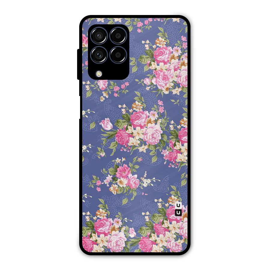 Purple Pink Floral Metal Back Case for Galaxy M53 5G