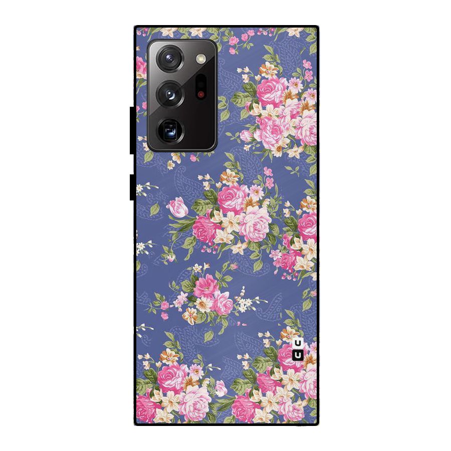 Purple Pink Floral Metal Back Case for Galaxy Note 20 Ultra