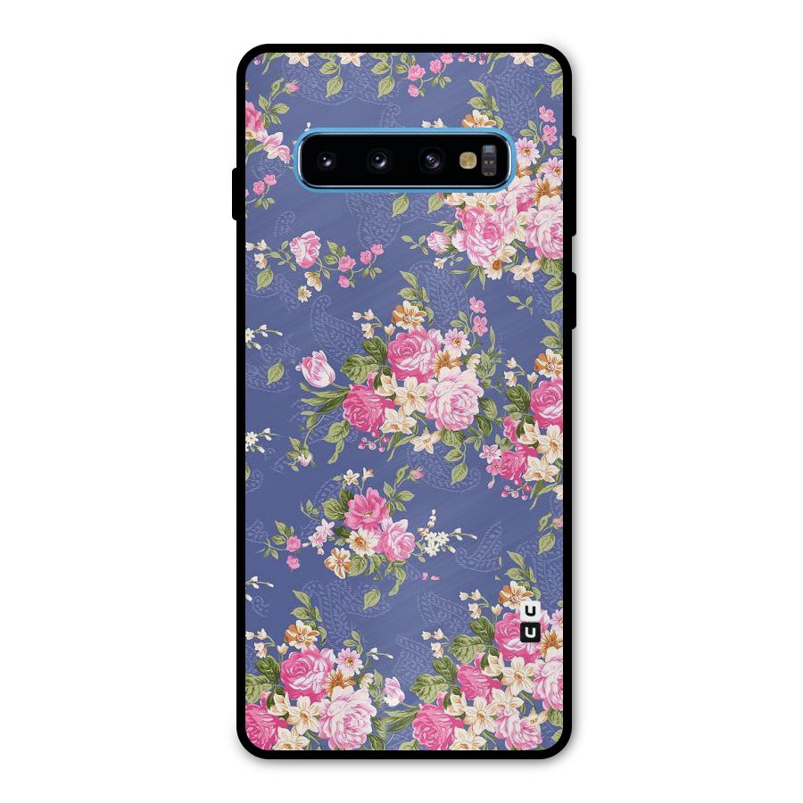 Purple Pink Floral Metal Back Case for Galaxy S10