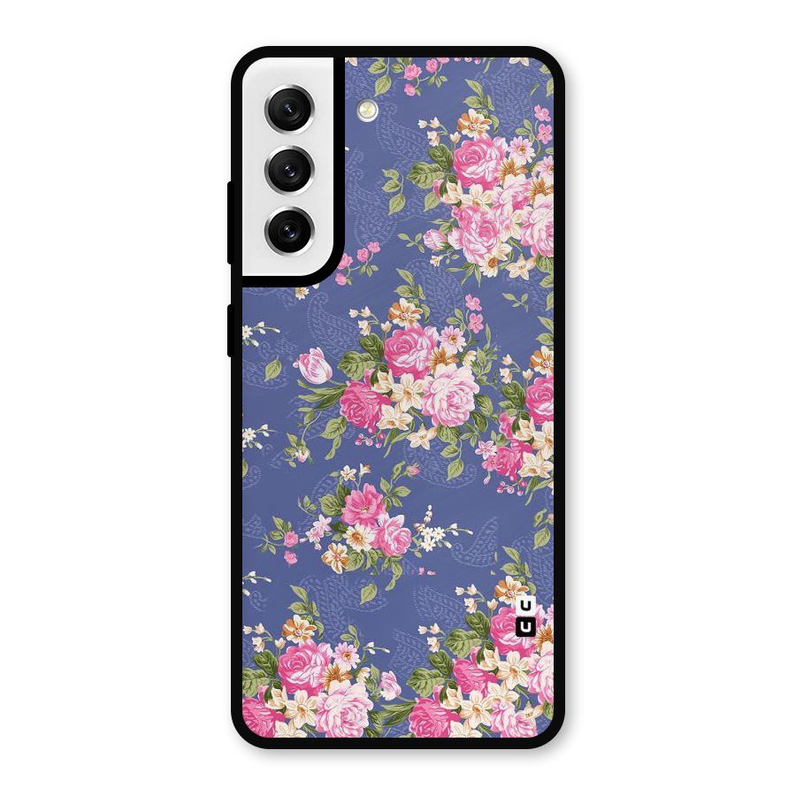 Purple Pink Floral Metal Back Case for Galaxy S21 FE 5G