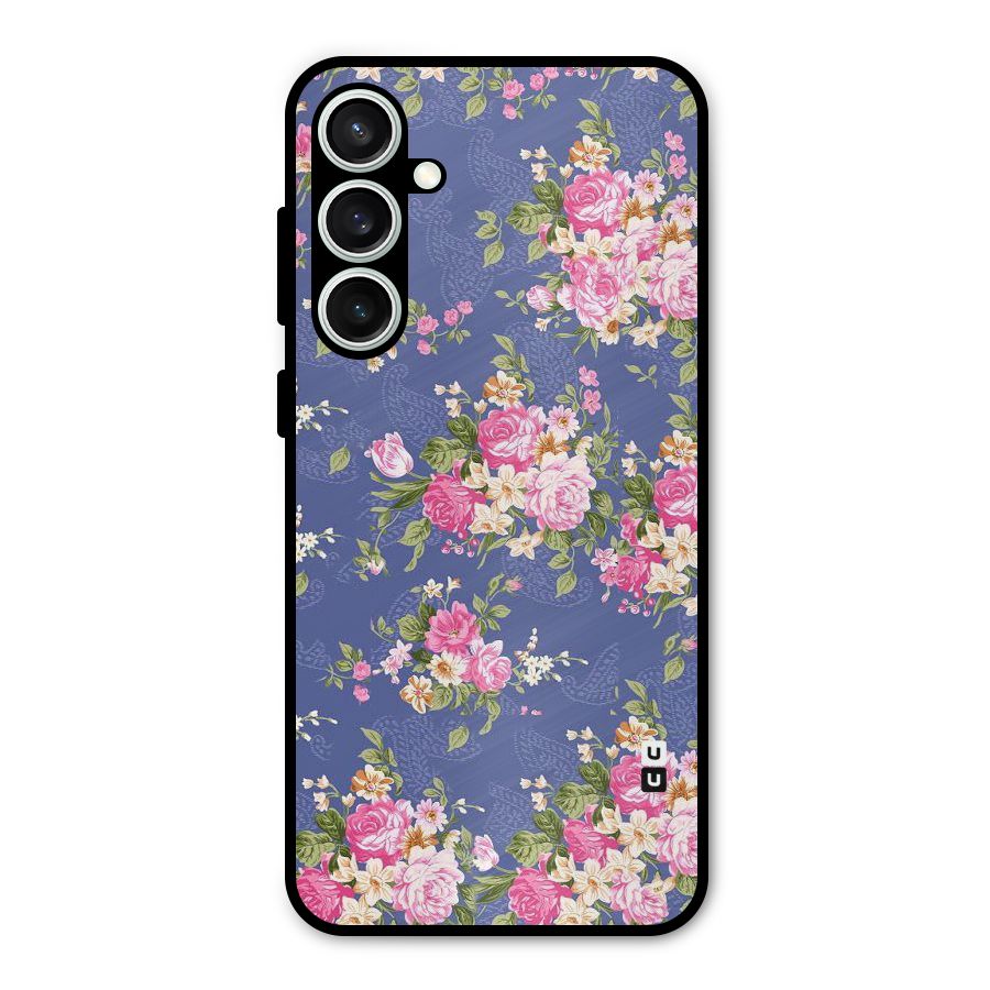 Purple Pink Floral Metal Back Case for Galaxy S23 FE