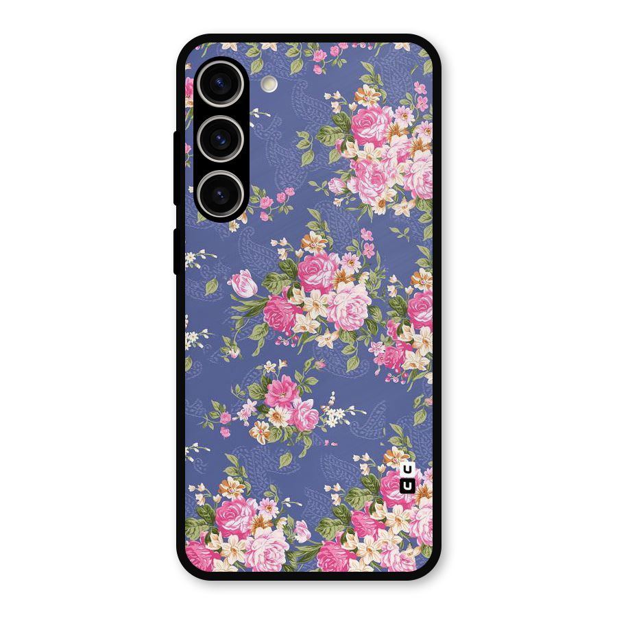 Purple Pink Floral Metal Back Case for Galaxy S23 Plus
