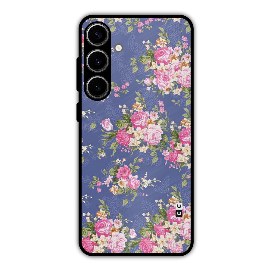 Purple Pink Floral Metal Back Case for Galaxy S24 Plus