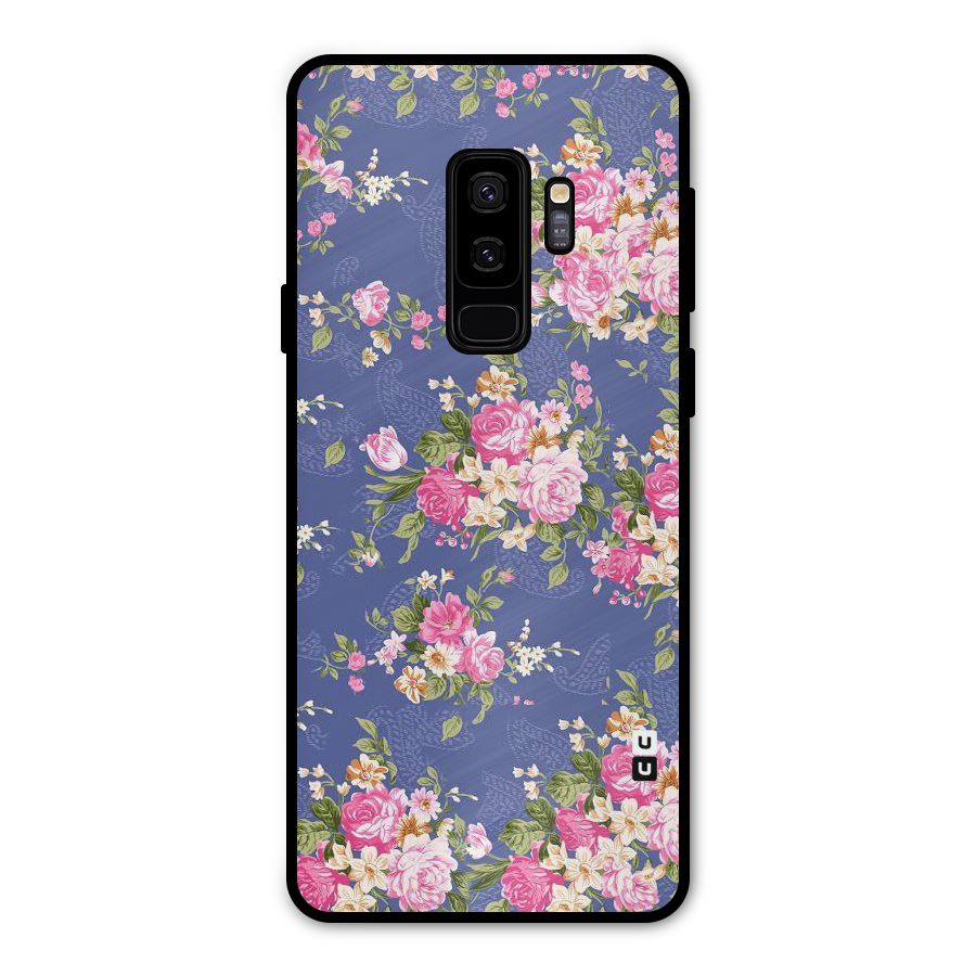 Purple Pink Floral Metal Back Case for Galaxy S9 Plus