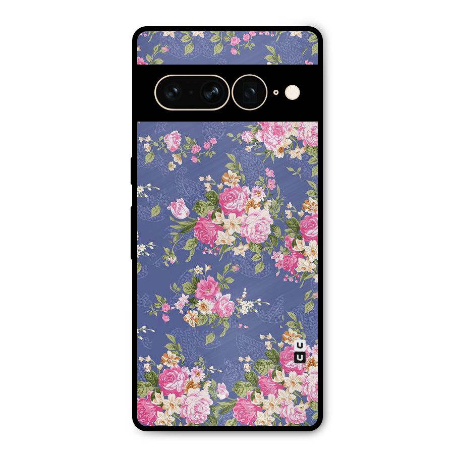 Purple Pink Floral Metal Back Case for Google Pixel 7 Pro