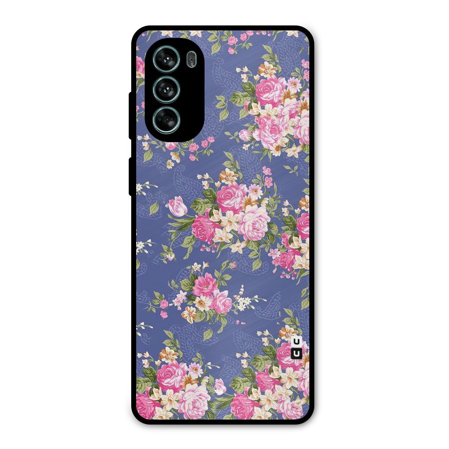Purple Pink Floral Metal Back Case for Moto G62