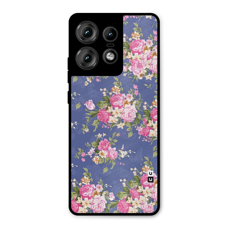 Purple Pink Floral Metal Back Case for Motorola Edge 50 Pro