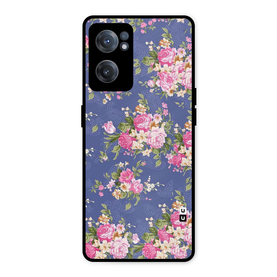 Purple Pink Floral Metal Back Case for OnePlus Nord CE 2 5G