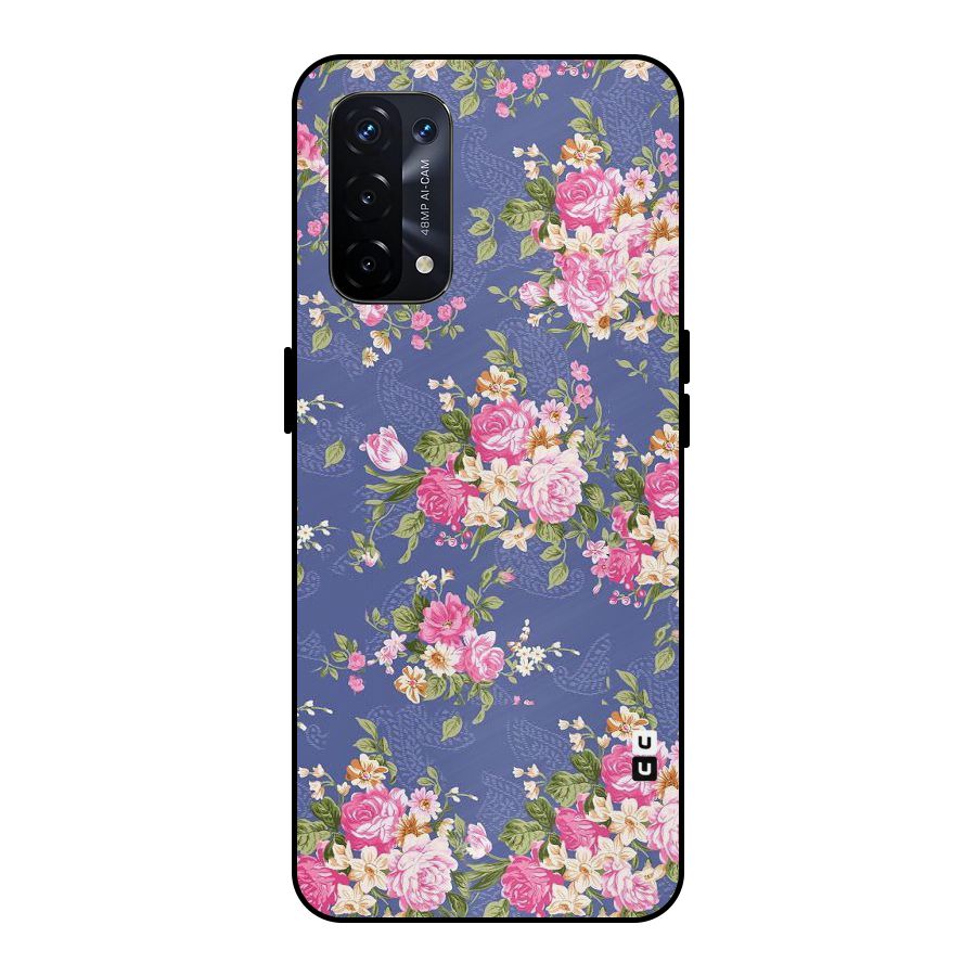 Purple Pink Floral Metal Back Case for Oppo A74 5G