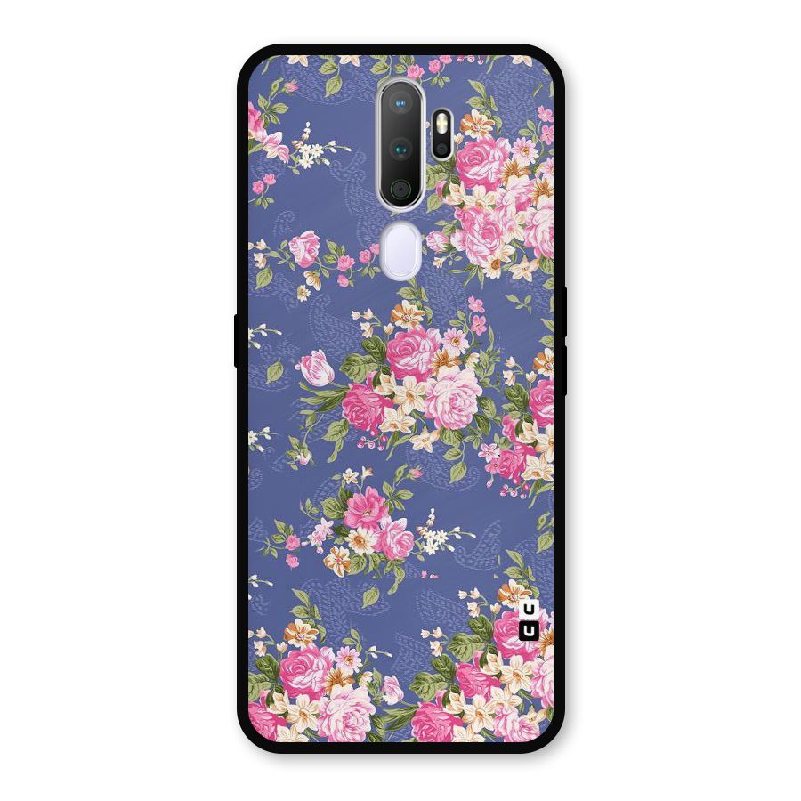 Purple Pink Floral Metal Back Case for Oppo A9 (2020)