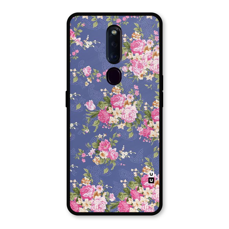 Purple Pink Floral Metal Back Case for Oppo F11 Pro