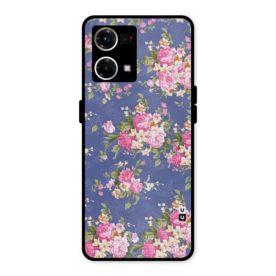 Purple Pink Floral Metal Back Case for Oppo F21 Pro 4G