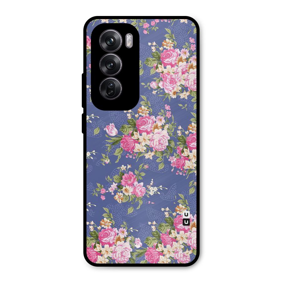 Purple Pink Floral Metal Back Case for Oppo Reno12 Pro