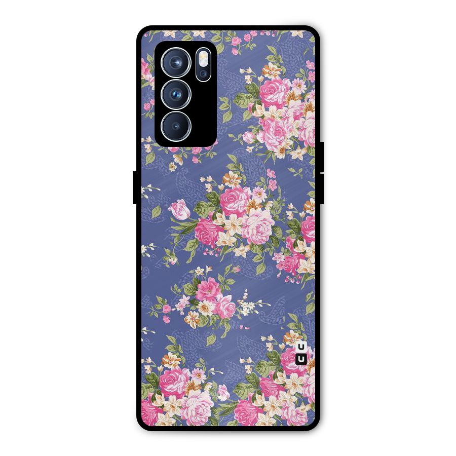 Purple Pink Floral Metal Back Case for Oppo Reno6 Pro 5G