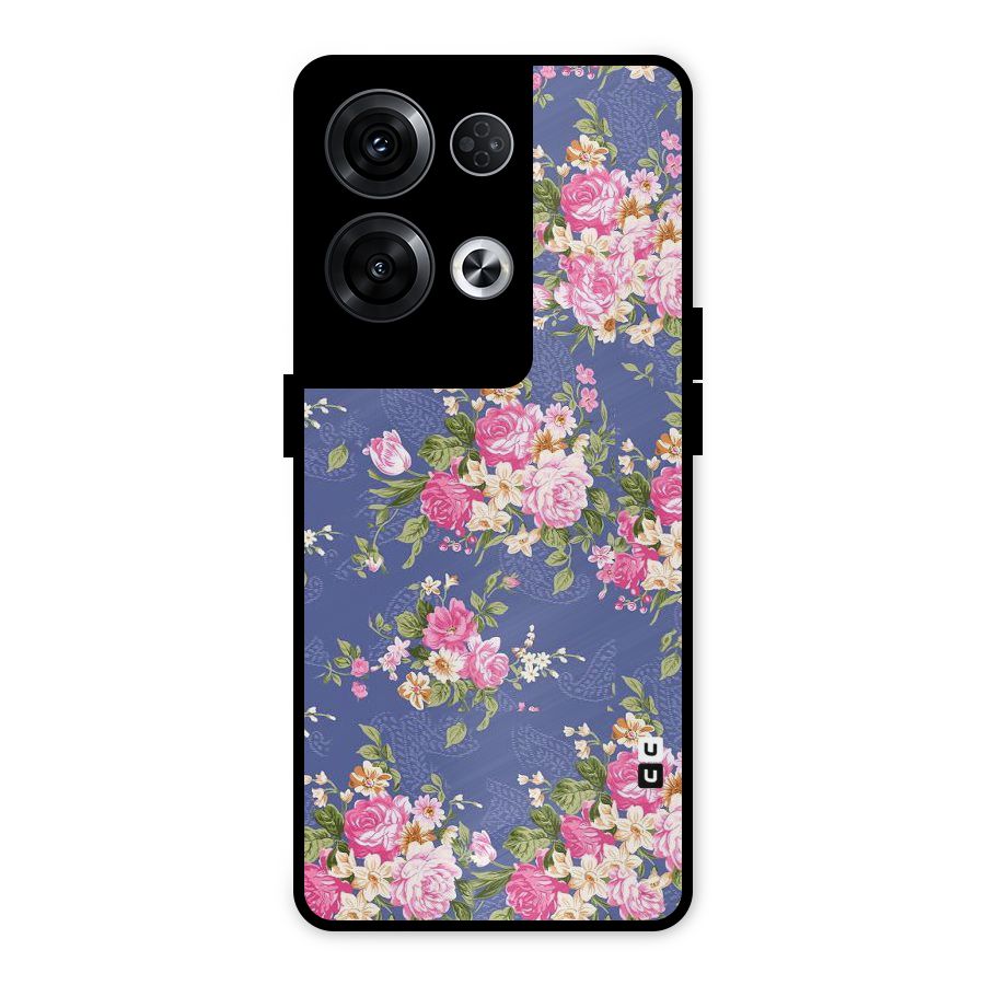 Purple Pink Floral Metal Back Case for Oppo Reno8 Pro 5G