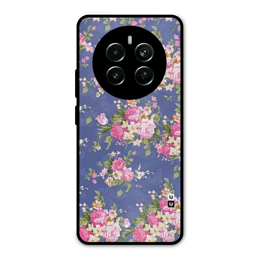 Purple Pink Floral Metal Back Case for Realme 12 Pro Plus