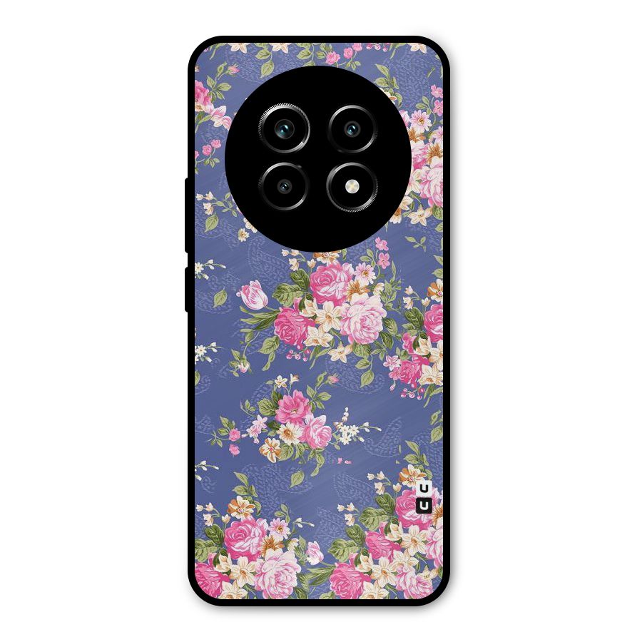 Purple Pink Floral Metal Back Case for Realme 13 Pro