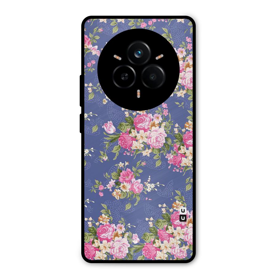 Purple Pink Floral Metal Back Case for Realme 14 Pro