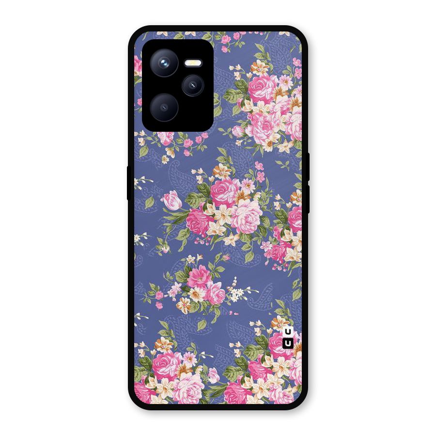 Purple Pink Floral Metal Back Case for Realme C35