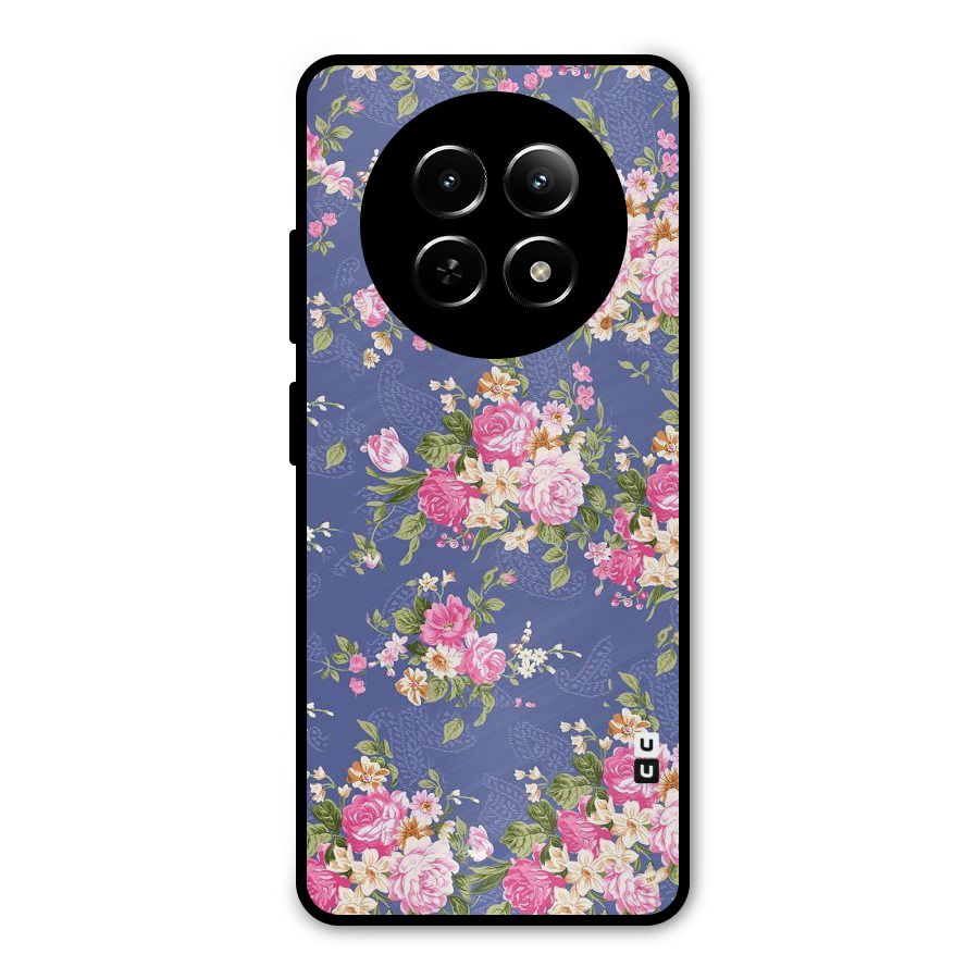 Purple Pink Floral Metal Back Case for Realme Narzo 70x 5G