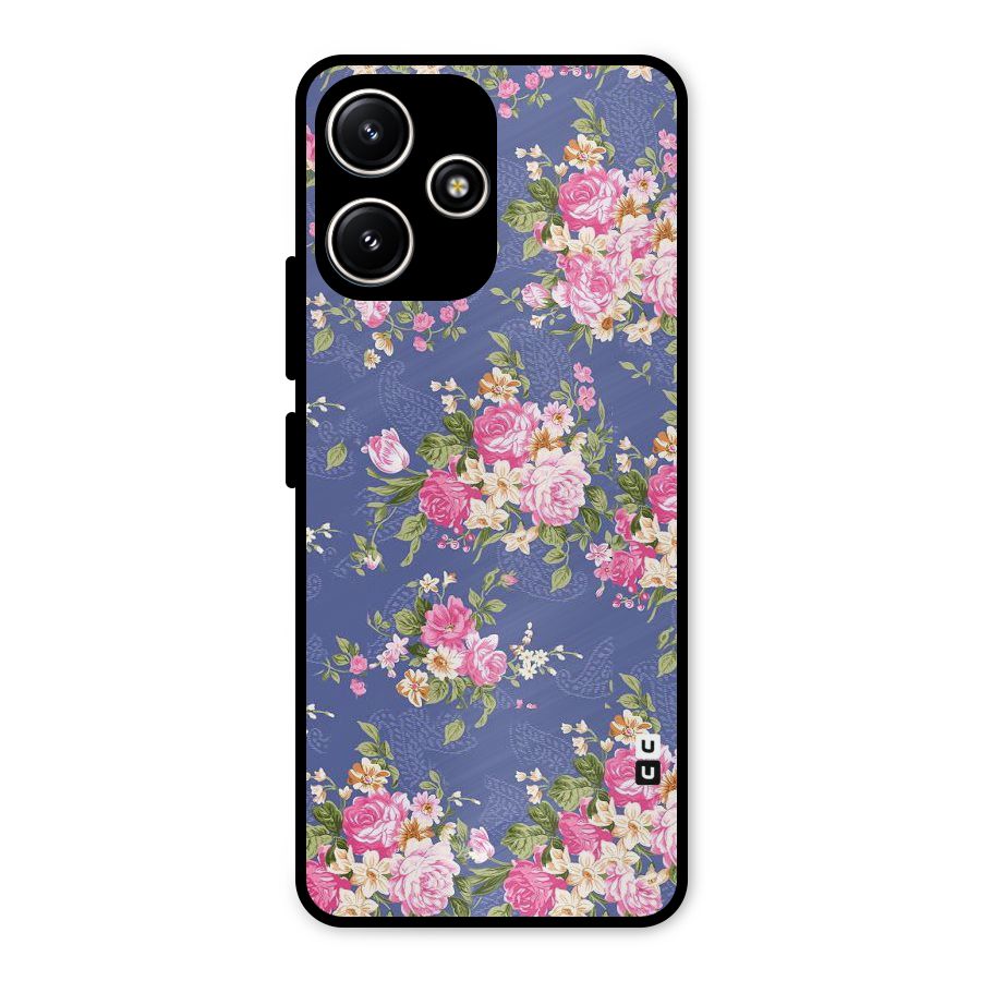 Purple Pink Floral Metal Back Case for Redmi 12 5G