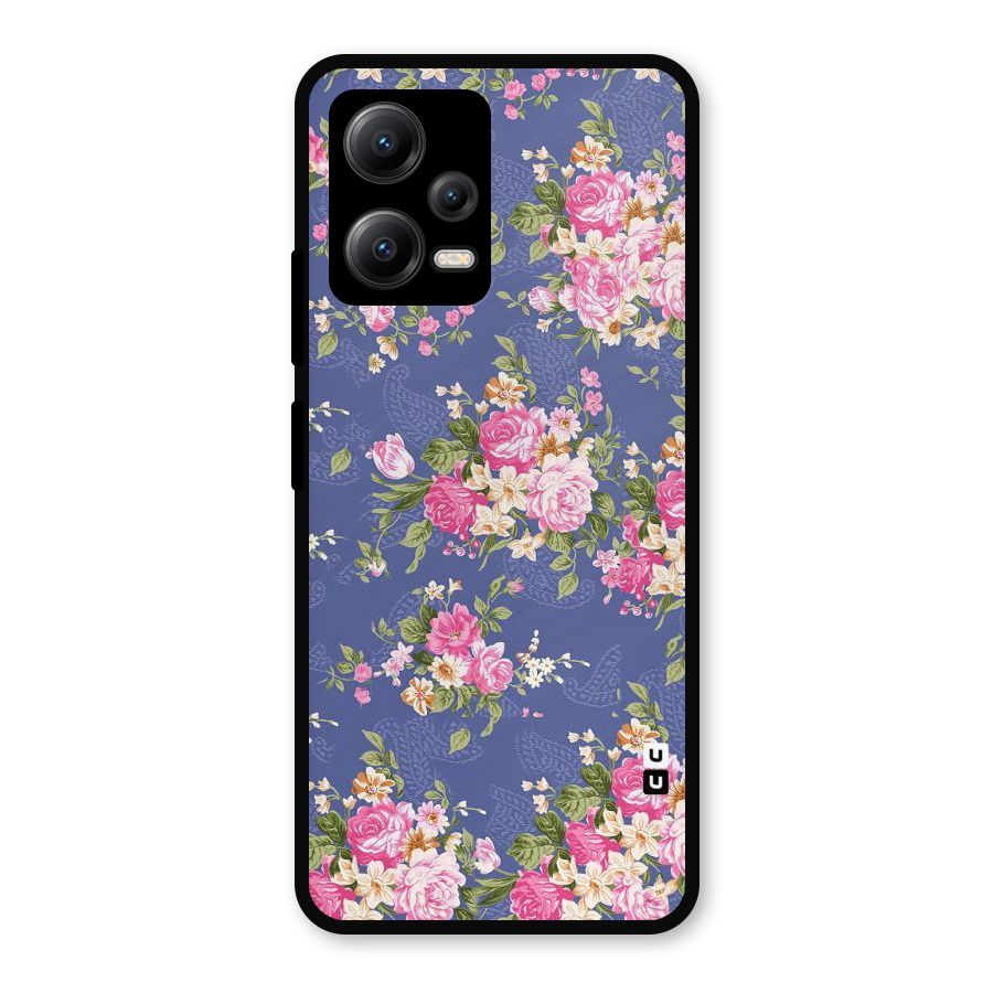 Purple Pink Floral Metal Back Case for Redmi Note 12 5G