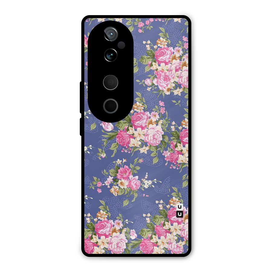 Purple Pink Floral Metal Back Case for Vivo T3 Ultra