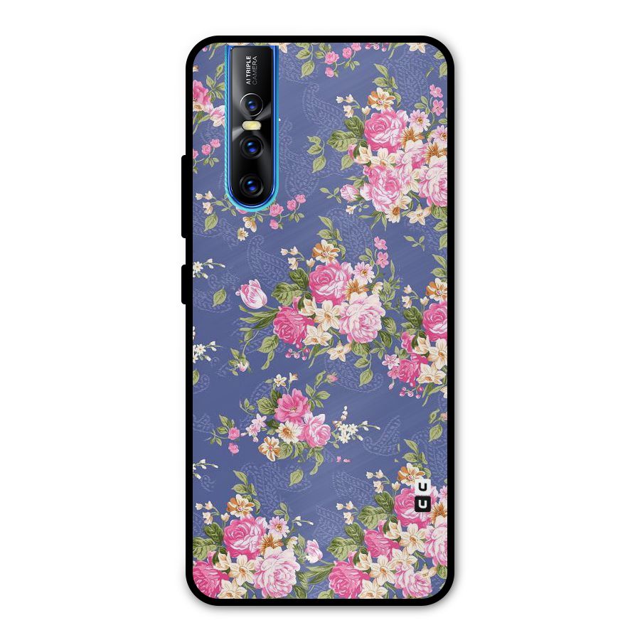 Purple Pink Floral Metal Back Case for Vivo V15 Pro