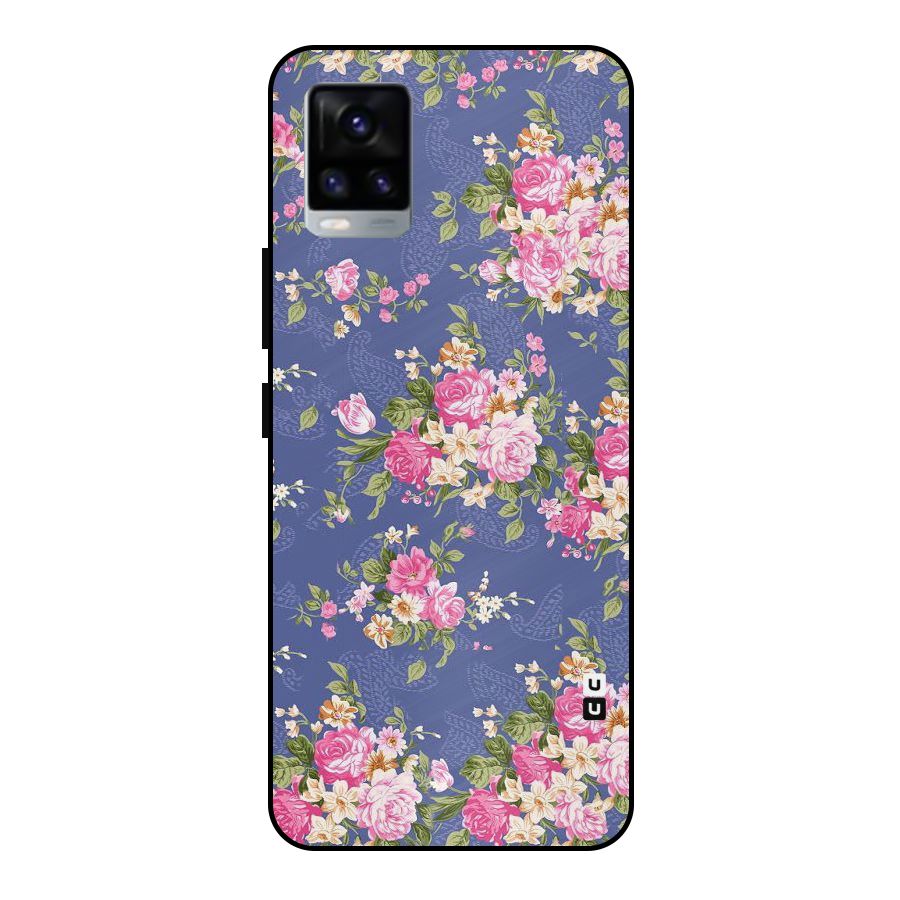Purple Pink Floral Metal Back Case for Vivo V20 2021