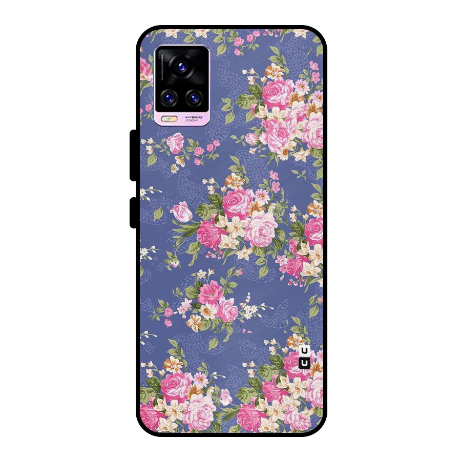 Purple Pink Floral Metal Back Case for Vivo V20 Pro