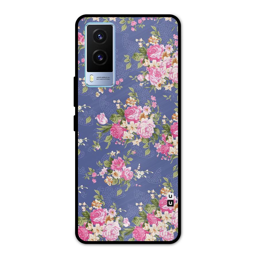 Purple Pink Floral Metal Back Case for Vivo V21e 5G