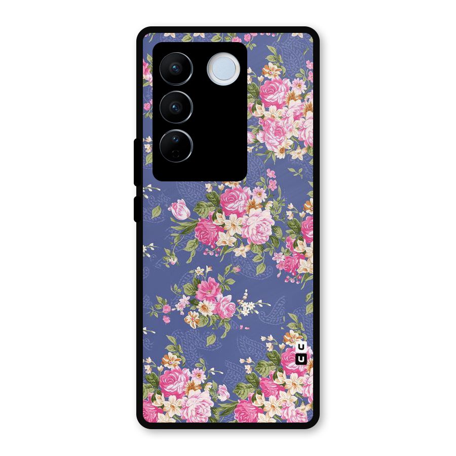 Purple Pink Floral Metal Back Case for Vivo V27