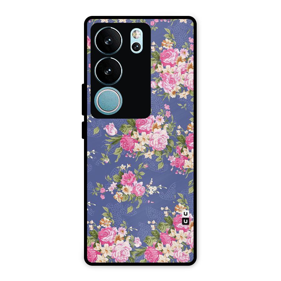 Purple Pink Floral Metal Back Case for Vivo V29