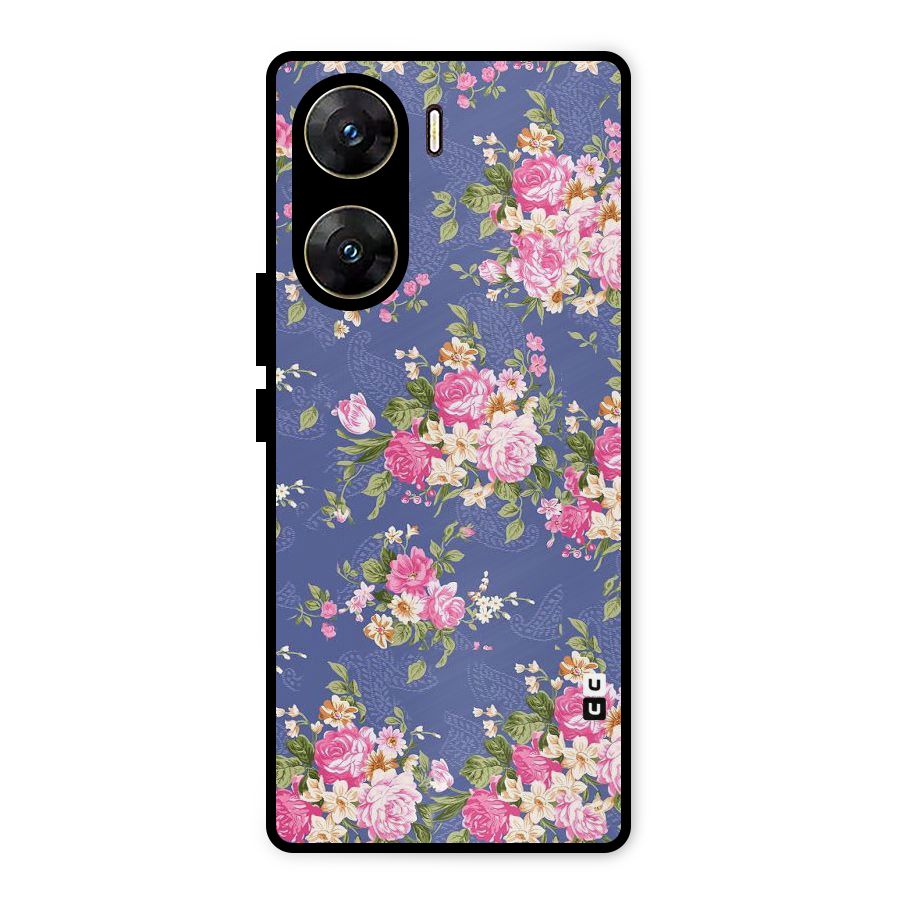 Purple Pink Floral Metal Back Case for Vivo V29e